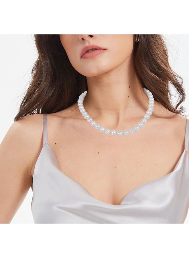 JORA Natural Texture Classic Pearl Necklace 9.0-10.0 mm White Freshwater Cultured Pearls Necklace for Women 16 Inch - Image 4