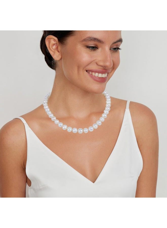 JORA Natural Texture Classic Pearl Necklace 9.0-10.0 mm White Freshwater Cultured Pearls Necklace for Women 16 Inch - Image 5