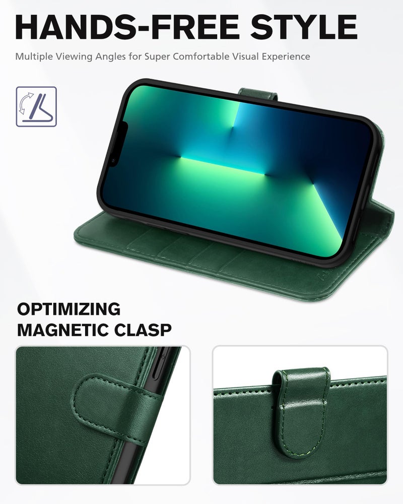 TUCCH TUCCH Wallet Case for iPhone 13 Pro Max 5G, RFID Blocking Card Slot Stand [Shockproof TPU Interior Case], PU Leather Magnetic Protect Flip Cover Compatible with iPhone 13 Pro Max 6.7", Midnight Green  - Image 4