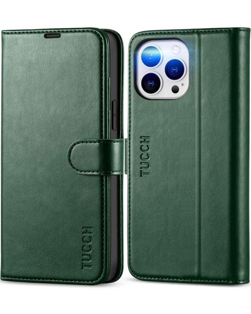 TUCCH TUCCH Wallet Case for iPhone 13 Pro Max 5G, RFID Blocking Card Slot Stand [Shockproof TPU Interior Case], PU Leather Magnetic Protect Flip Cover Compatible with iPhone 13 Pro Max 6.7", Midnight Green  - Image 1