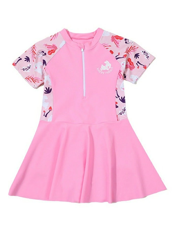 Loquat Girls One Piece Swim Dress Print Skirted Bathing Suit for Kids Girls Summer Swim Dress Short Sleeve Swimwear - Image 1