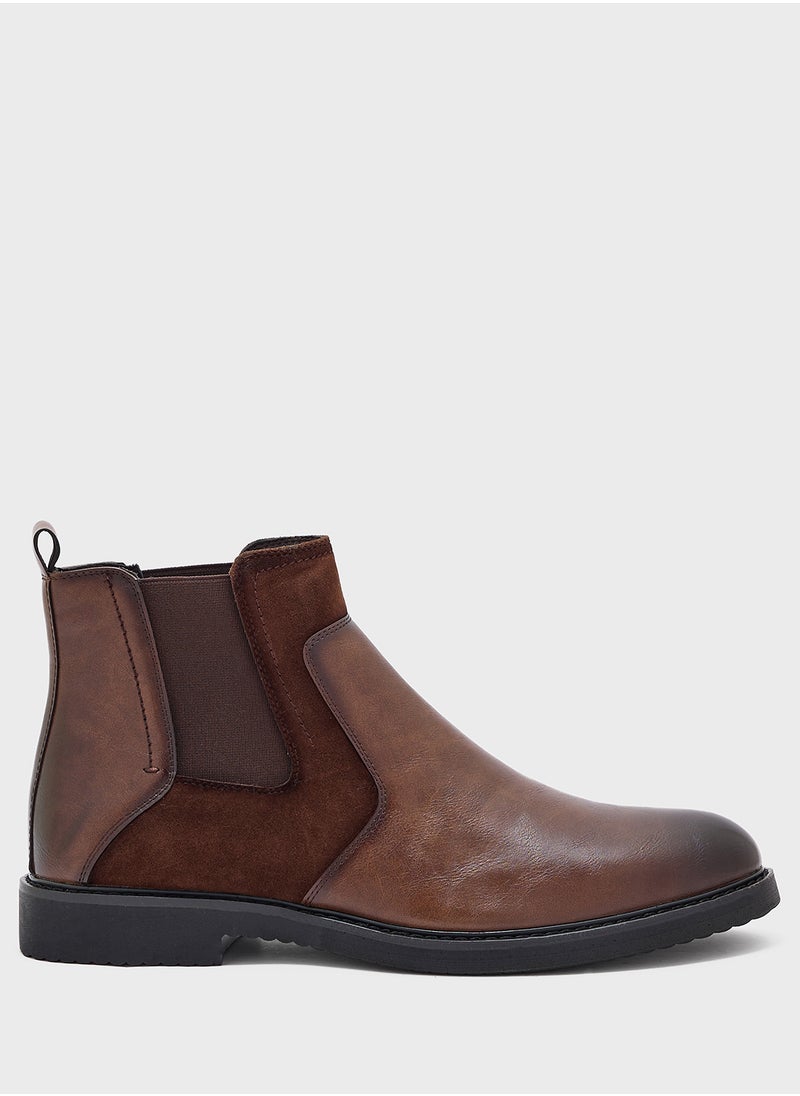 Robert Wood - Faux Suede And Leather Chelsea Boots - Image 1