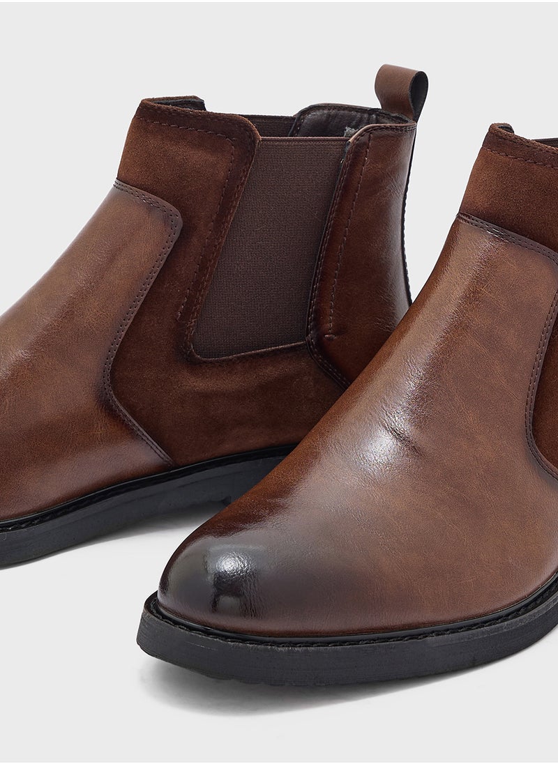 Robert Wood - Faux Suede And Leather Chelsea Boots - Image 1