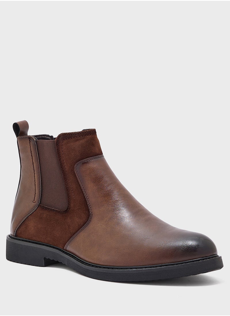 Robert Wood - Faux Suede And Leather Chelsea Boots - Image 1