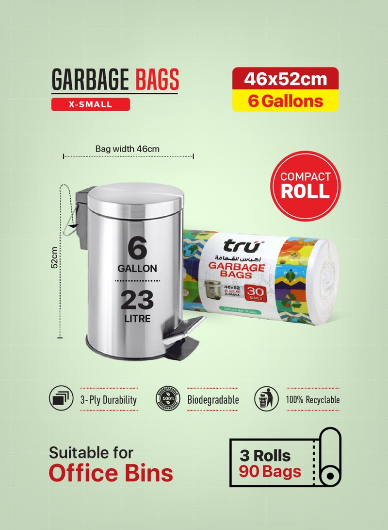 Tru Pack of 3 - Garbage Bags Compact Roll White , 6 Gallon, Compact Roll 46x52cm X-Small (Small bins) - 30 Bags x 3 white - Image 4