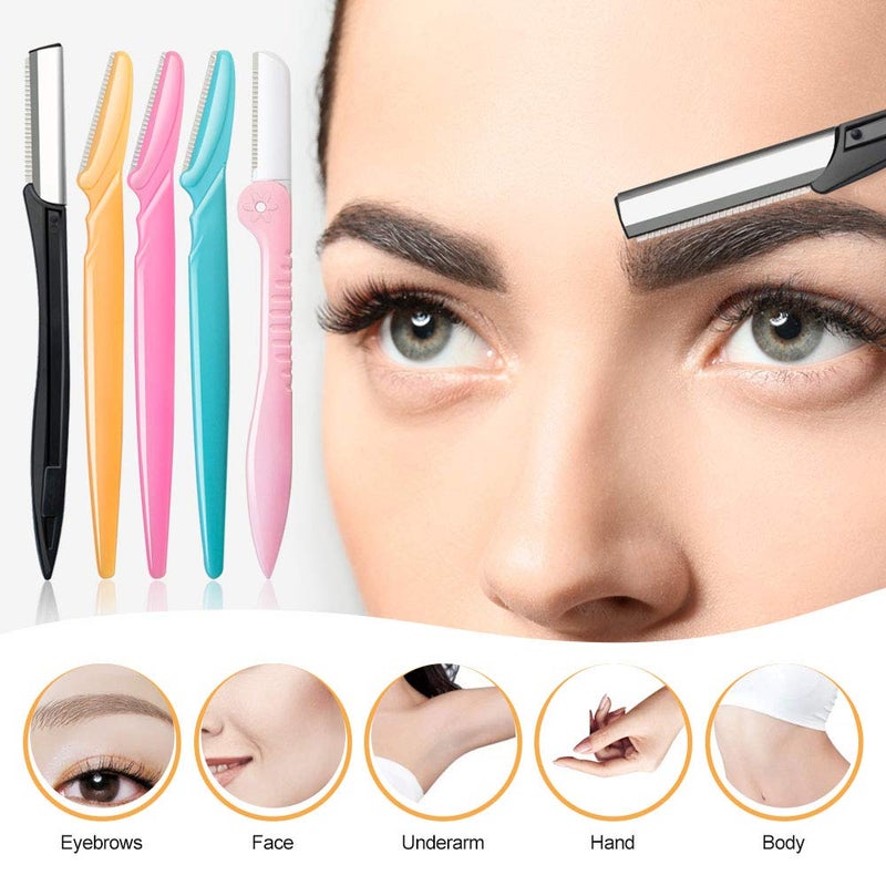 Spaidoon طقم شفرات الحواجب 14 في 1، شفرات الوجه الاحترافية للنساء، مقص الحواجب لإزالة الشعر والشعر الزغبي، شفرات الوجه للنساء مع ملاقط/مقصات/قصافات/فرشاة سبولي - Image 5