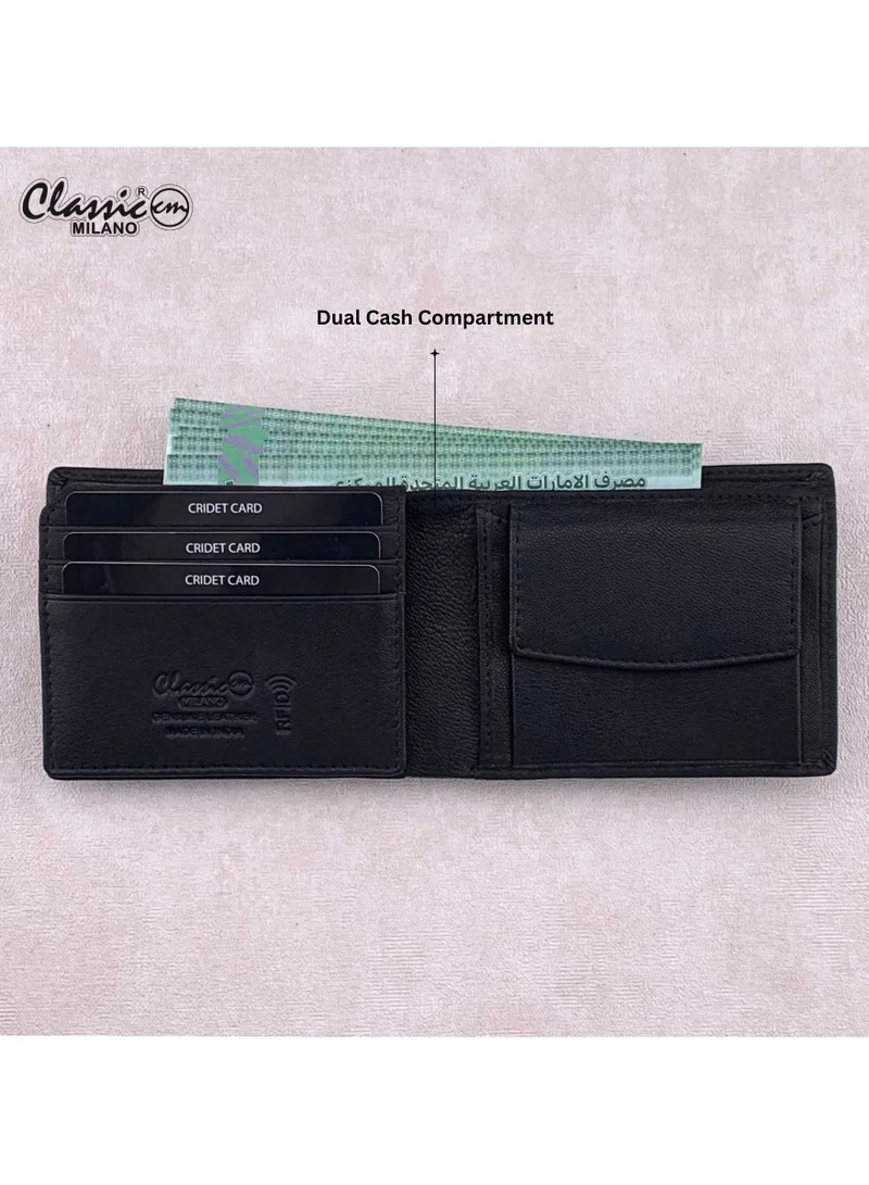 Classic Milano Classic Milano Men’s Wallet – Slim Bifold Leather Wallet for Men with RFID Blocking, Multiple Card Slots & Middle Zip – Stylish Mens Purse Wallets Gift for Husband, Father