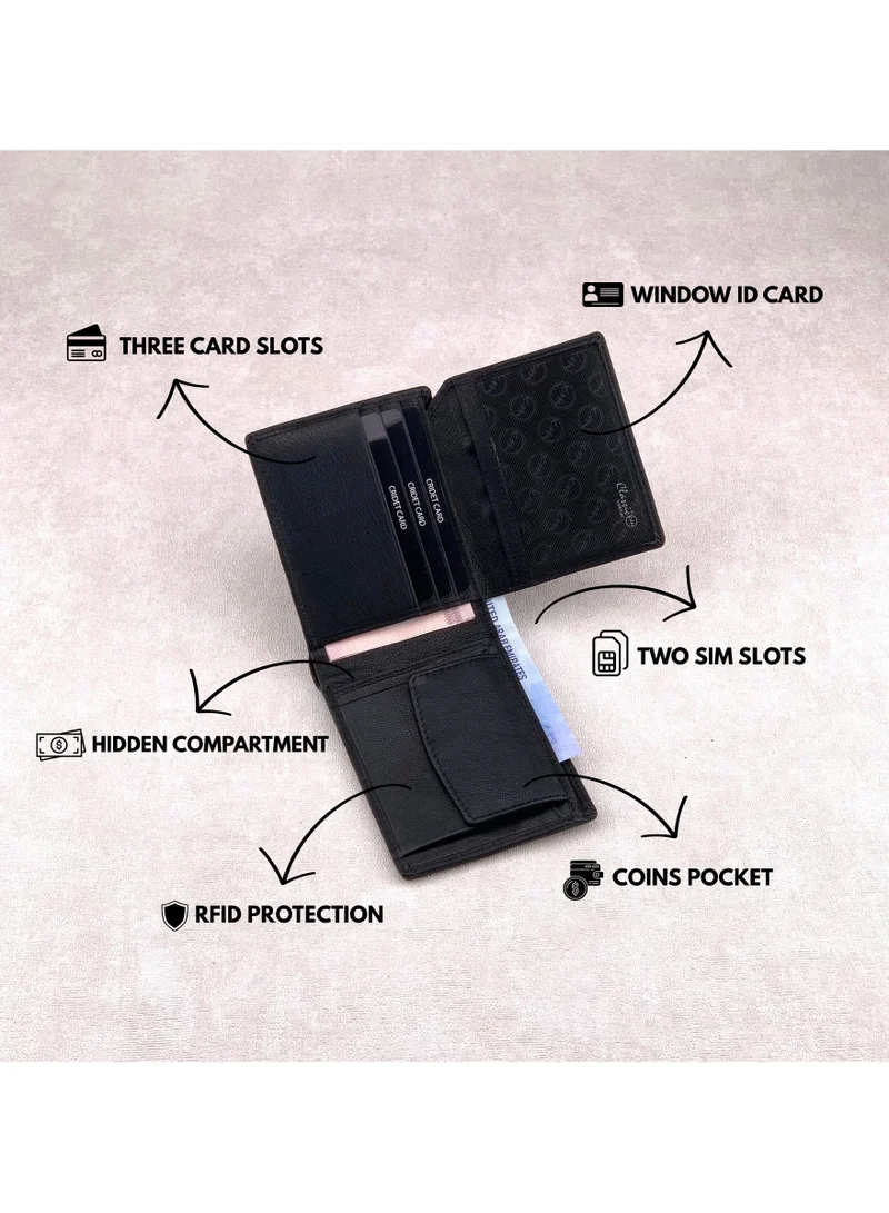 Classic Milano Black (GTF-04-EM) Classic Milano Men’s Wallet – Slim Bifold Leather Wallet for Men with RFID Blocking, Multiple Card Slots & Middle Zip – Stylish Mens Purse Wallets Gift for Husband, Father for Men | Best Price UAE
