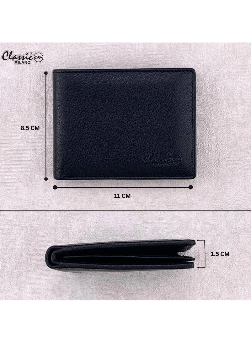 Classic Milano Black (GTF-04-EM) Classic Milano Men’s Wallet – Slim Bifold Leather Wallet for Men with RFID Blocking, Multiple Card Slots & Middle Zip – Stylish Mens Purse Wallets Gift for Husband, Father for Men | Best Price UAE