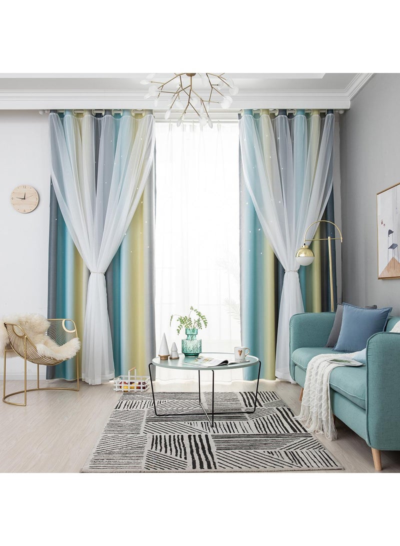 general 2-Piece Hollow Out Stars Blackout Outdoor Curtains - Image 1