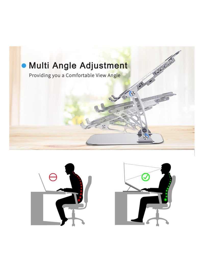 Aluminum Adjustable Laptop Cooling Pad with Dual Fans & LED Indicator, Ergonomic Desk Stand Compatible with 10–17'' MacBook Pro/Air, Dell, HP, Gaming Laptops (Grey) - Image 2