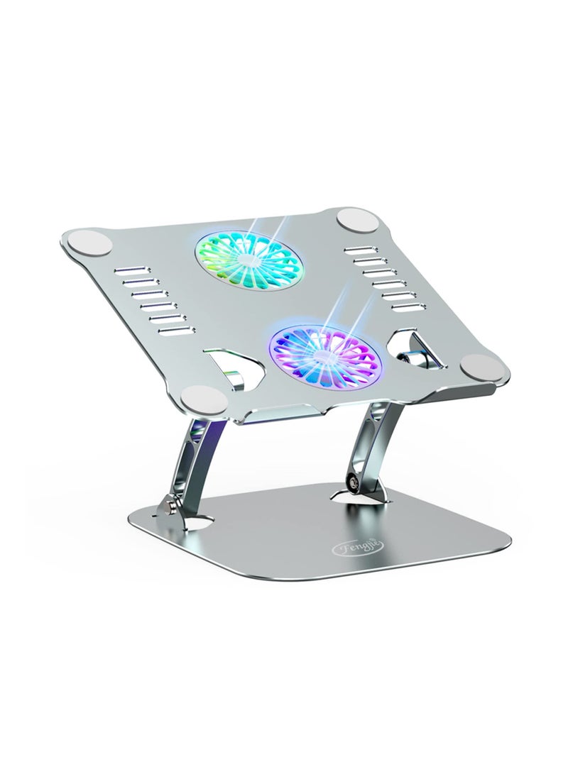 Aluminum Adjustable Laptop Cooling Pad with Dual Fans & LED Indicator, Ergonomic Desk Stand Compatible with 10–17'' MacBook Pro/Air, Dell, HP, Gaming Laptops (Grey) - Image 1