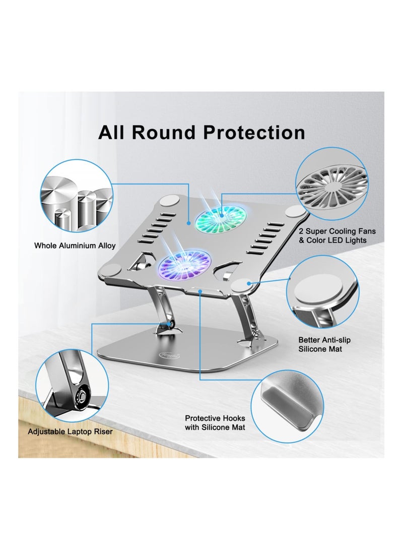 Aluminum Adjustable Laptop Cooling Pad with Dual Fans & LED Indicator, Ergonomic Desk Stand Compatible with 10–17'' MacBook Pro/Air, Dell, HP, Gaming Laptops (Grey) - Image 4