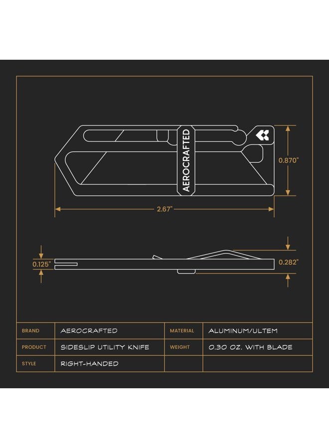 Aerocrafted Sideslip Utility Knife - Everyday Carry, Heavy Duty Retractable, Sharp Razor Blade Made in the USA (Aluminum, Left-handed) - Image 4