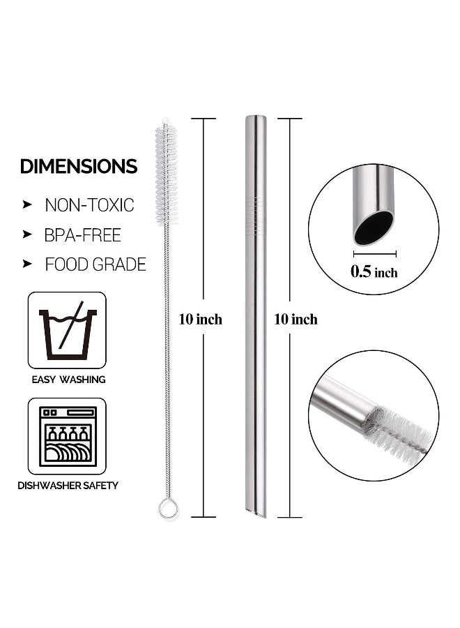 Hiware Angled Tips 5 Pcs 10 Reusable Bubble Tea Straws Smoothie Straws 05 Wide Stainless Steel Straw Metal Straw for Boba Tapioca Pearl Milkshakes Jumbo Drinks 2 Cleaning Brushes - Image 2