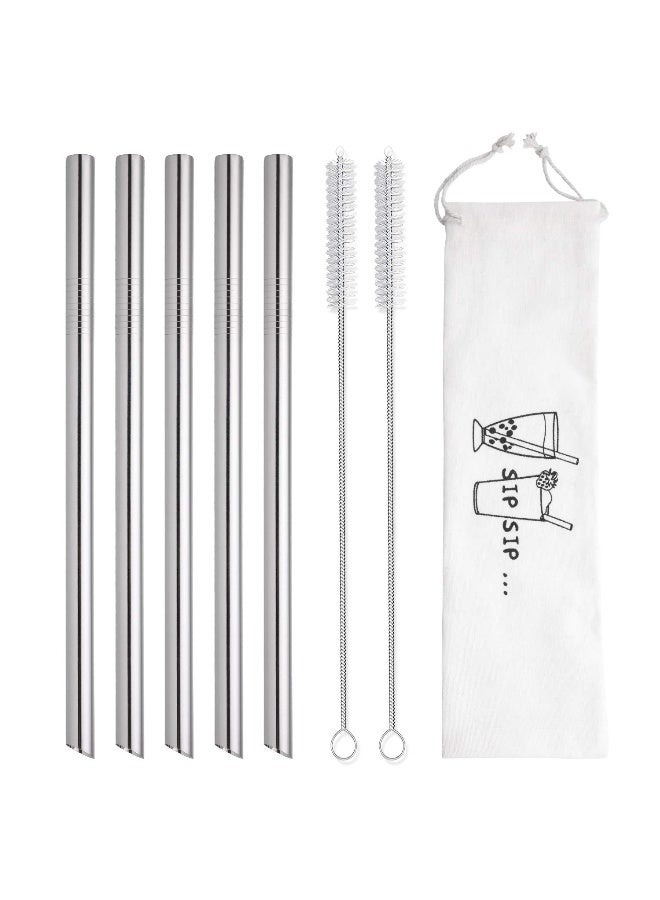 Hiware Angled Tips 5 Pcs 10 Reusable Bubble Tea Straws Smoothie Straws 05 Wide Stainless Steel Straw Metal Straw for Boba Tapioca Pearl Milkshakes Jumbo Drinks 2 Cleaning Brushes - Image 3