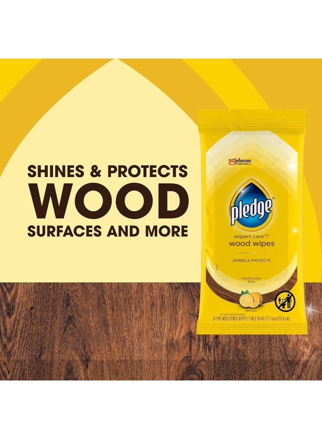 Pledge Multi-Surface Furniture Polish Wipes, Works on Wood, Granite, and Leather, Cleans and Protects, Lemon (24 Total Wipes) - Image 4