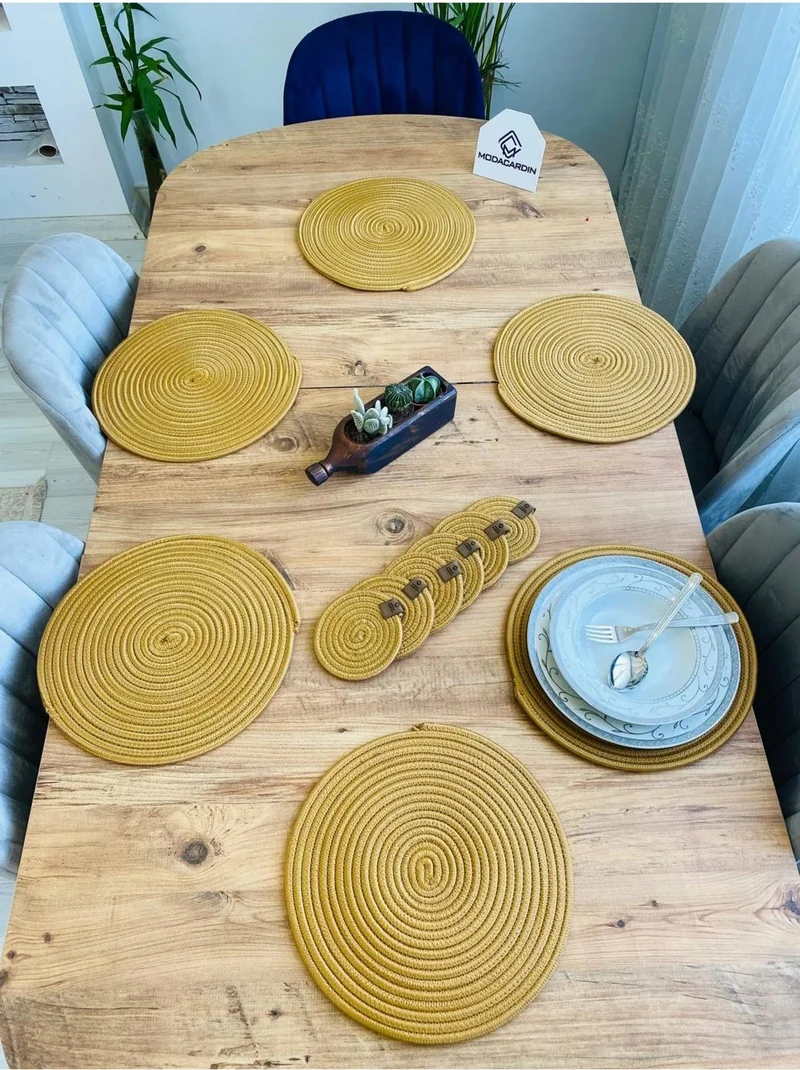 BDZ Deri BDZ Leather Wicker Jute Presentation Plate Mat American Service and Coasters 12 Pieces