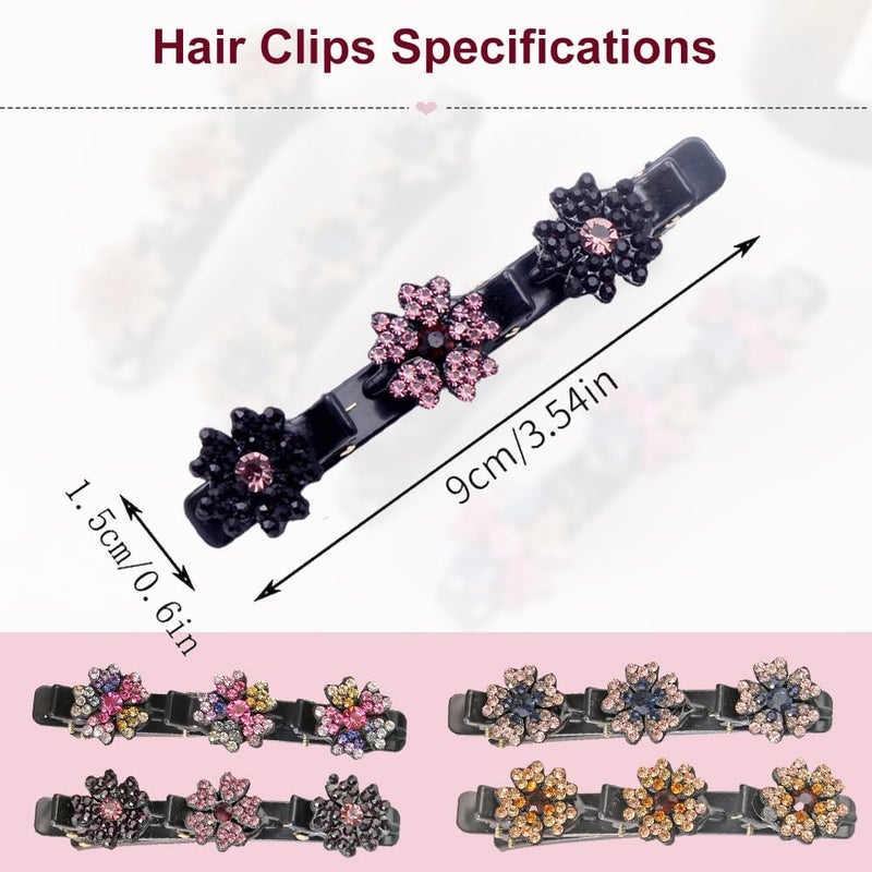 Pousbo 2 Pcs Sparkling Crystal Stone Braided Hair Clips, 2024 New Satin Fabric Hair Bands Rhinestone Four-Leaf Clover Hair Clip,Duck Bill Clips for Women Girls (4 Pcs) - Image 5