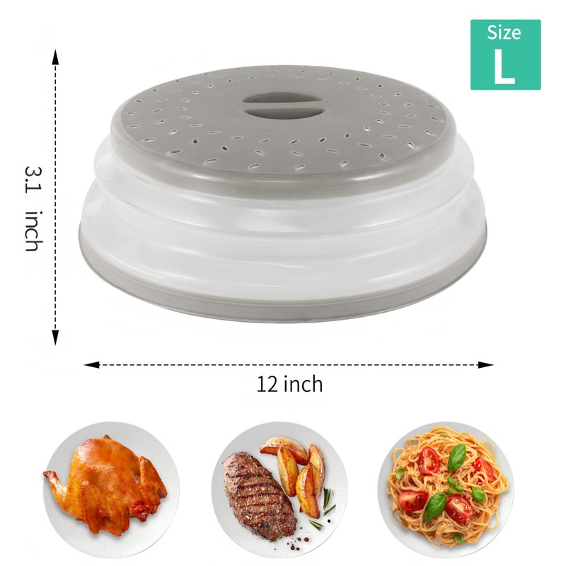 RUNZI Collapsible Microwave Food Cover, Splatter Guard,Vented Microwave Lid for Food, BPA free TPR, Dishwasher safeï¼Œ12inch,Grey - Image 2