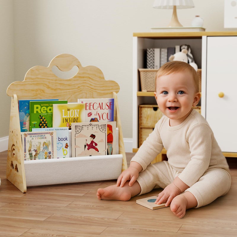 BPMFDTNL Wood Kids Bookshelf, Montessori Bookshelf,Suitable Kids Rooms, Nursery & Classroom, Toddler Book Rack, Nursery Book Shelves, Kids Bookcase, The Perfect Nursery Organizer - Image 1