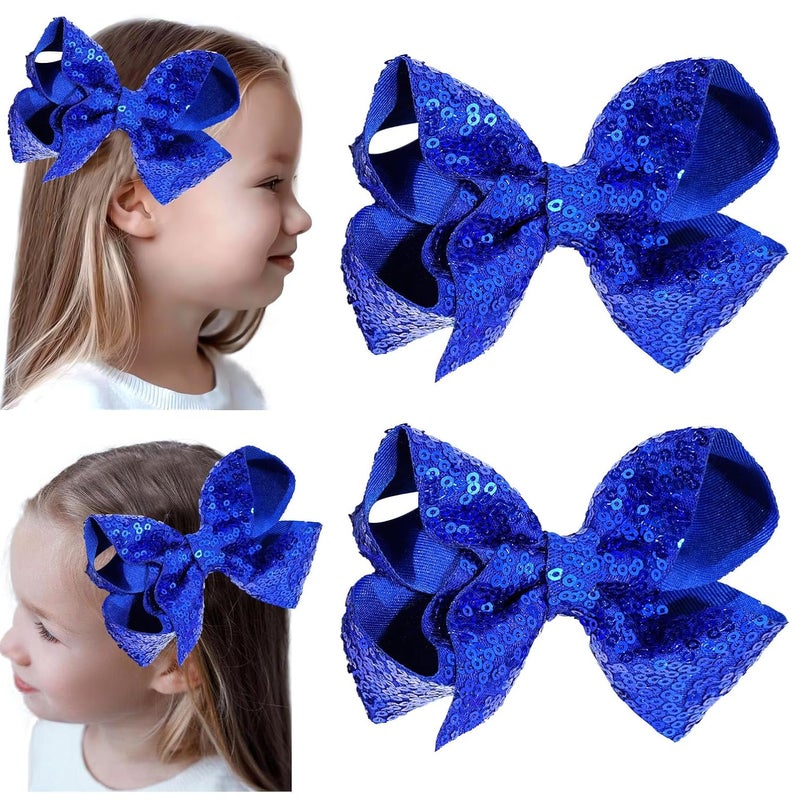 2 PCS 6 Inches Sequins Large Bows Alligator Hair Clip Hair Barrettes Accessories for Women Teens Girls Kids Royal Blue