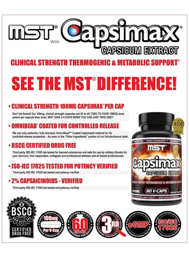 MST Capsimax Supplement 100mg V Capsules, 60 Servings Clinically Dosed Weight Management, Thermogenic, Appetite Control, Calorie Burning, Metabolic Health, Stimulant Free. BSCG Certified - Image 5