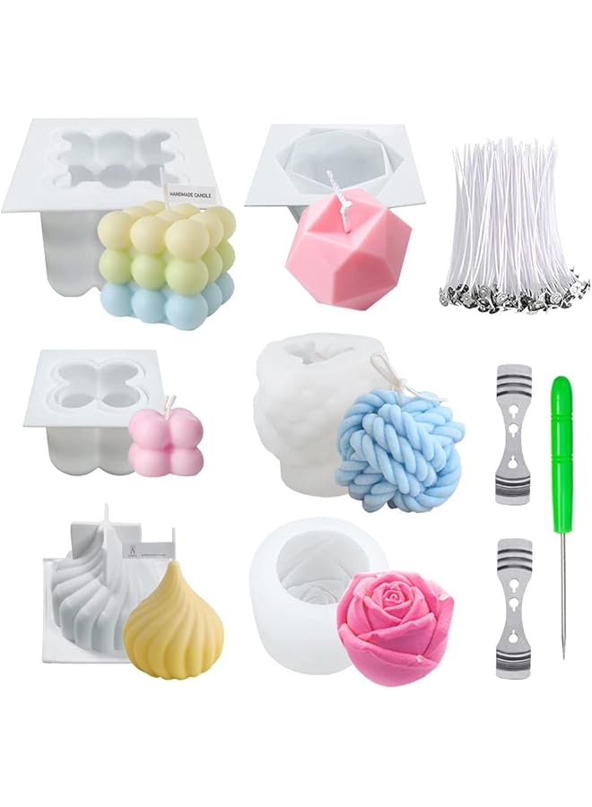 The Bros Silicone Candle Molds Set for Candle Making, 6 Pcs Yarn Ball Bubble Candle Mold, 3D Rose Silicone Mold, Cake Mold for Baking Desser, Silicone Mold for Soy Wax, Soap, DIY Scented Candle - Image 1