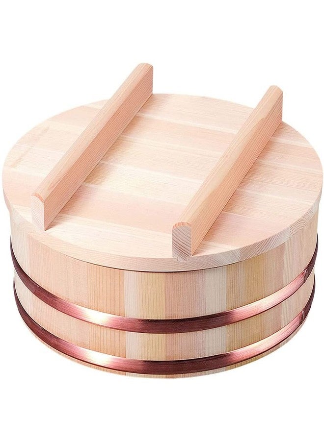 TIKUSAN Wooden Hangiri Sushi Rice Mixing Tub Copper Band with Lid Made in Japan Made of Sawara Cypress Sushi Rice Bowl with Lid Sushi Oke (10.6" (27cm)) - Image 1