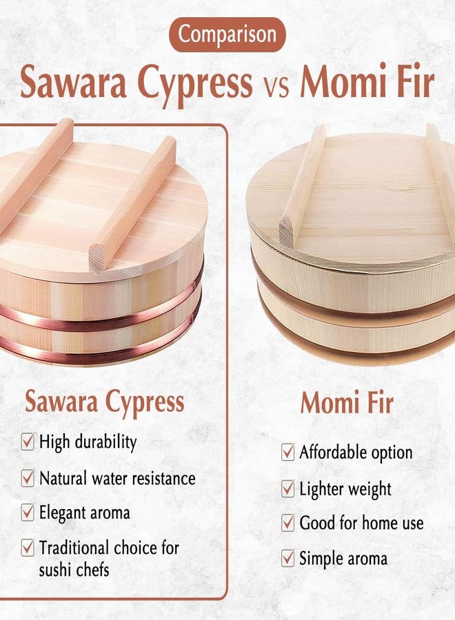 TIKUSAN Wooden Hangiri Sushi Rice Mixing Tub Copper Band with Lid Made in Japan Made of Sawara Cypress Sushi Rice Bowl with Lid Sushi Oke (10.6" (27cm)) - Image 2