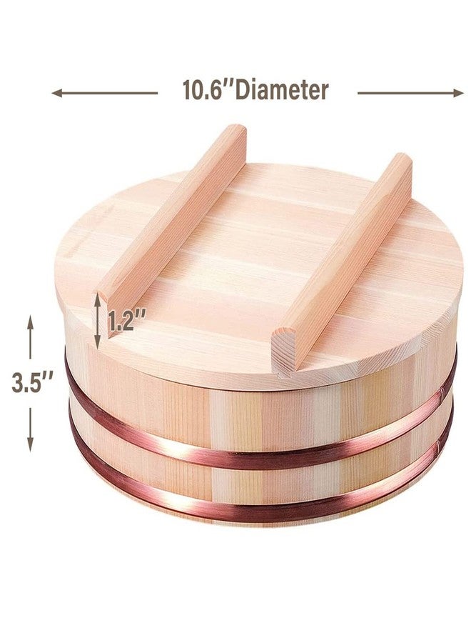 TIKUSAN Wooden Hangiri Sushi Rice Mixing Tub Copper Band with Lid Made in Japan Made of Sawara Cypress Sushi Rice Bowl with Lid Sushi Oke (10.6" (27cm)) - Image 3