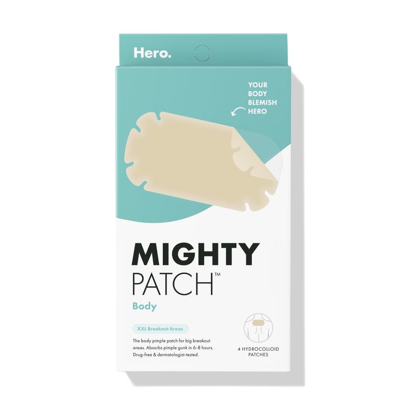 Mighty Patch Hero Cosmetics Body Patchâ€“ The XXL Hydrocolloid Patch for Bacne, Chestne, and Other Body Breakouts. Derm-Tested. Medical-Grade Hydrocolloid. Absorbs Pimple Gunk in 6-8 Hours. 4ct - Image 1