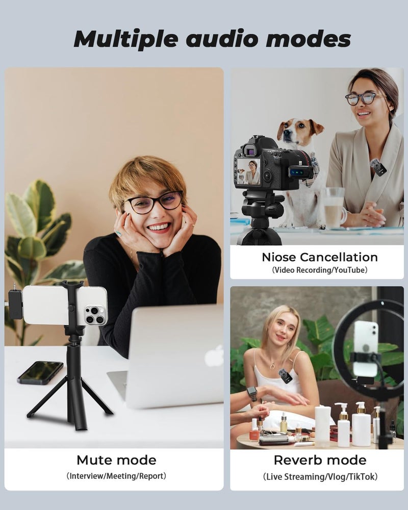 VELOMAX Wireless Mic for YouTube, Smartphone & Camera, 164FT Range, 3-in-1 Noise-Cancelling Wireless Microphone for Vlogging, Interviews & Video Recording - Image 3