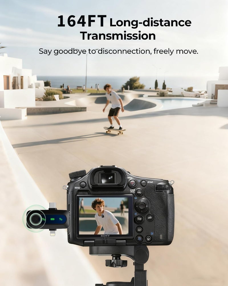 VELOMAX Wireless Mic for YouTube, Smartphone & Camera, 164FT Range, 3-in-1 Noise-Cancelling Wireless Microphone for Vlogging, Interviews & Video Recording - Image 2