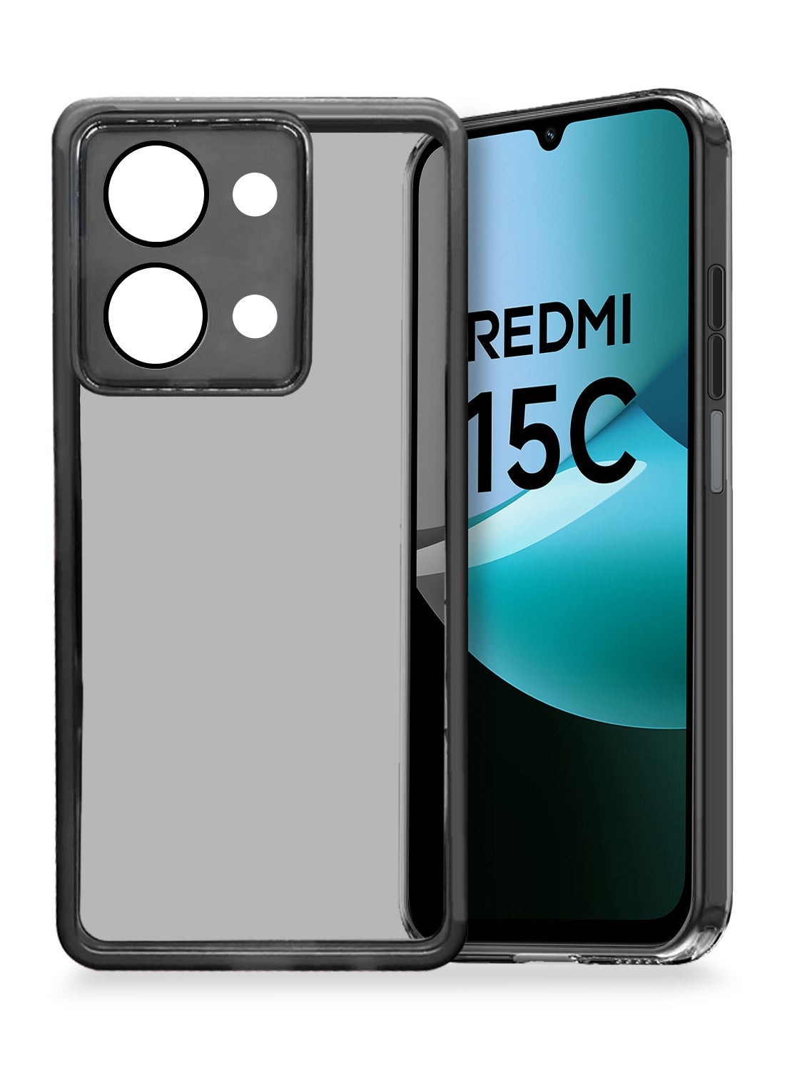 Wtech Xiaomi Redmi 15C 4G 2025 Soft Transparent Camera Lens Protection TPU Silicone Ultra Thin Phone Stylish Electroplated Camera Border Back Case Cover - Black