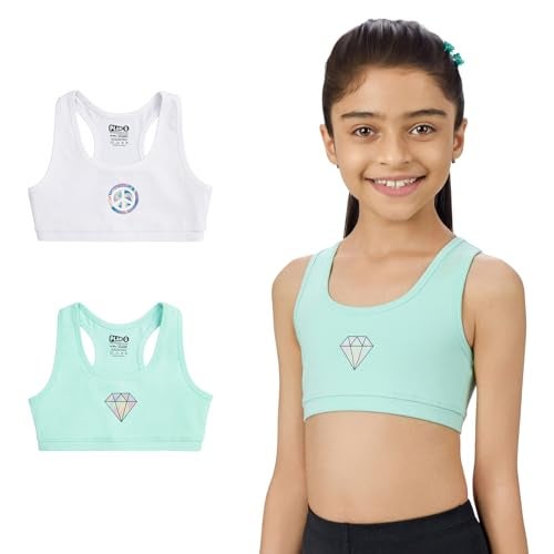 YouGotPlanB Cotton Sports Bra | Ages 8-16 Years | Racerback Style | Non-Padded, Double-Layered for Coverage Mint, White - Image 1