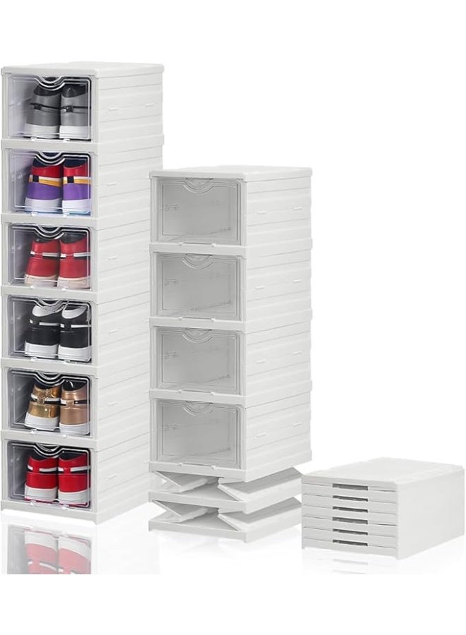 منظم أحذية بلاستيك 6 طبقات بباب شفاف – خزانة أحذية قابلة للطي مع أغطية، صندوق أحذية رياضية، رف أحذية للتخزين في الدولاب للرجال والنساء - Image 2