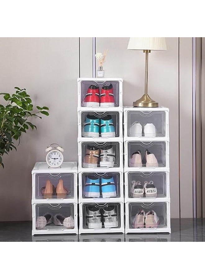 منظم أحذية بلاستيك 6 طبقات بباب شفاف – خزانة أحذية قابلة للطي مع أغطية، صندوق أحذية رياضية، رف أحذية للتخزين في الدولاب للرجال والنساء - Image 1