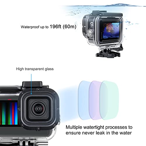 SOONSUN Waterproof Case for GoPro Hero 13 12 11 10 9 Black,196FT/60M Underwater Protective Diving Housing with Accessories, Built-in Dual Cold Shoe Mount to Connect Video Light and Microphone - Image 5