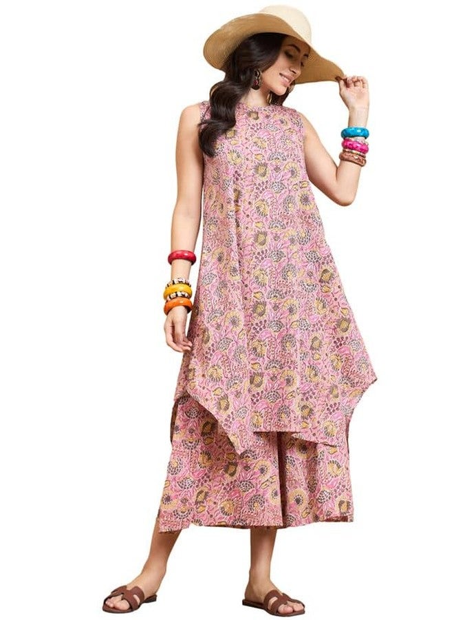 InWeave PESTAL PINK KANTHA FLORAL JAAL SHORT PALAZZO SET - Image 1