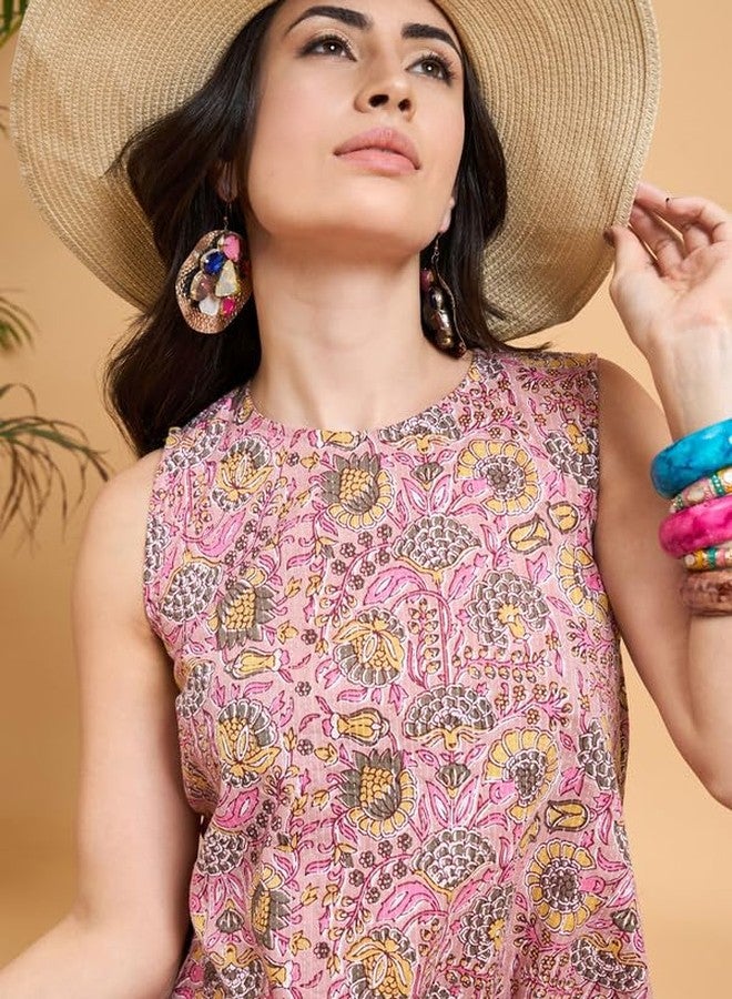 InWeave PESTAL PINK KANTHA FLORAL JAAL SHORT PALAZZO SET - Image 4
