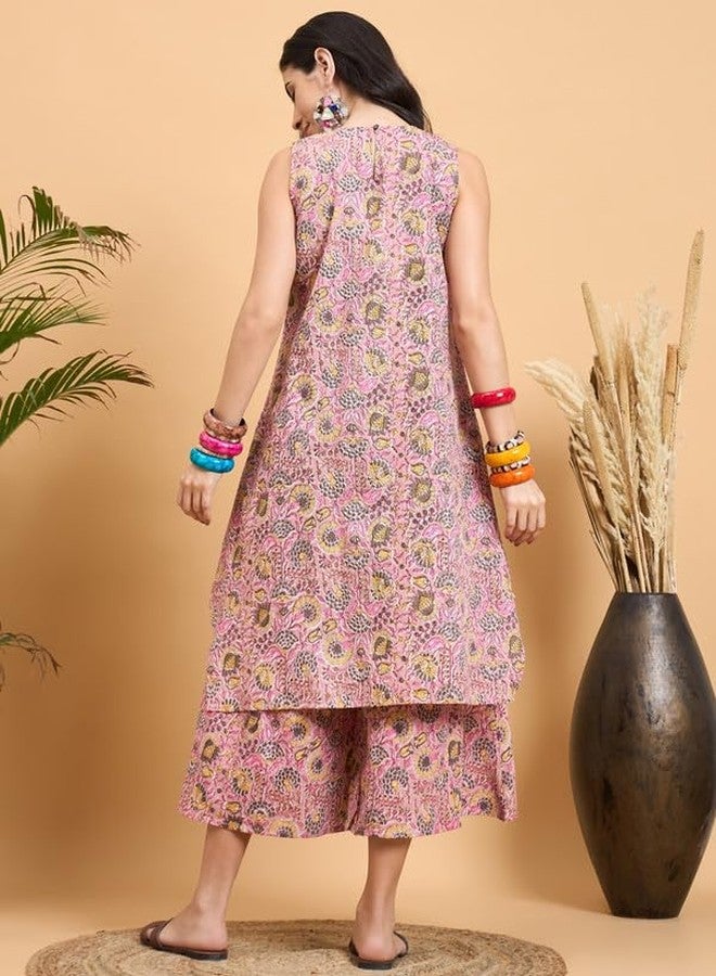 InWeave PESTAL PINK KANTHA FLORAL JAAL SHORT PALAZZO SET - Image 3