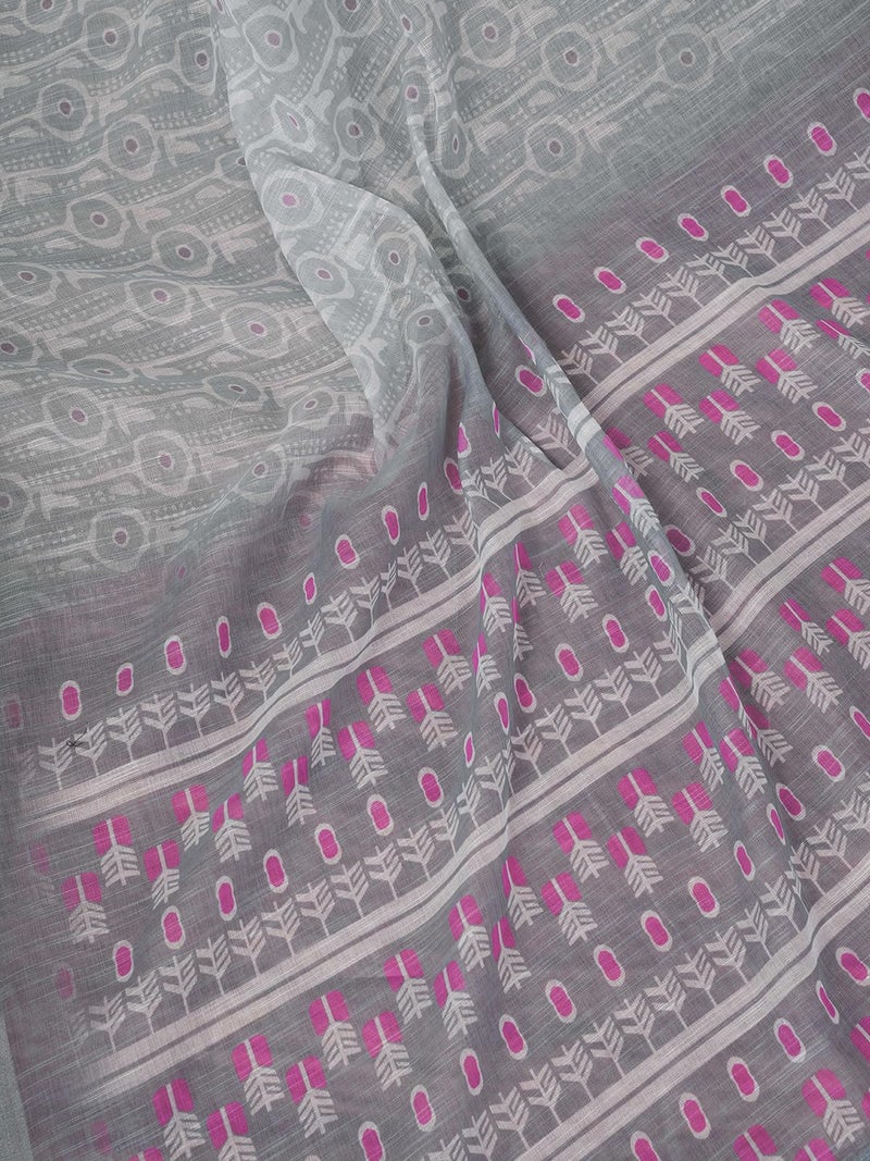 Satrani Women's Linen Zari Border Printed Ready To Wear One Minute Pre Pleated Readymade Saree with Unstitched Blouse Piece (33RS317N_Grey & White) - Image 5