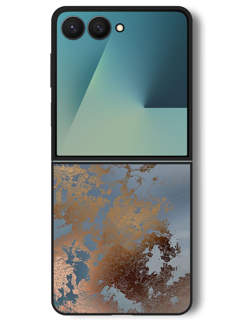 Theodor Case Compatible with Samsung Galaxy Z Flip 7 - 6.9 Inch Protection Shockproof Bumper Cover Golden Grey Design - Image 1