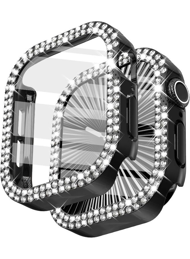Compatible with Apple Watch Series 10 46mm Bling Case with Screen Protector, Double Row Crystal Diamond Design Hard PC Waterproof Bumper Case for iWatch Series 10 (2024) 46mm, Black - Image 1
