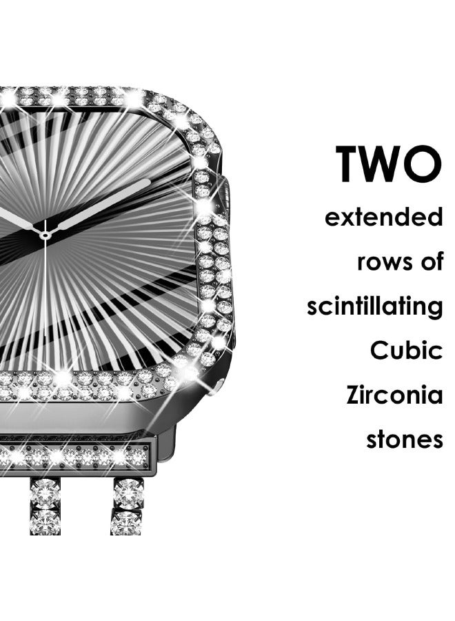 Compatible with Apple Watch Series 10 46mm Bling Case with Screen Protector, Double Row Crystal Diamond Design Hard PC Waterproof Bumper Case for iWatch Series 10 (2024) 46mm, Black - Image 4