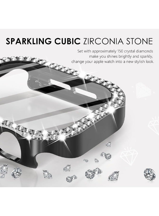 Compatible with Apple Watch Series 10 46mm Bling Case with Screen Protector, Double Row Crystal Diamond Design Hard PC Waterproof Bumper Case for iWatch Series 10 (2024) 46mm, Black - Image 3