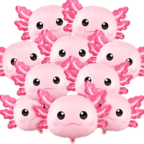PullCrease 12 Pcs 34 Inch Axolotl Balloon Axolotl Birthday Party Decorations Aluminum Foil Inflatable Summer Supplies for Beach Themed Favor Pink - Image 1