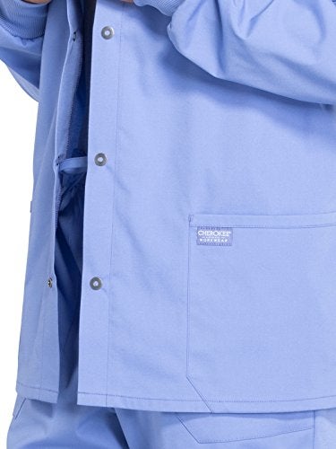 Cherokee Men’s Scrub Jacket Snap Front Medical with 3 Pockets, Knit Cuffs, Soft Fade Resistant 2-Way Stretch - WW360, M, Ciel Blue - Image 3