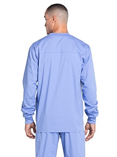Cherokee Men’s Scrub Jacket Snap Front Medical with 3 Pockets, Knit Cuffs, Soft Fade Resistant 2-Way Stretch - WW360, M, Ciel Blue - Image 2